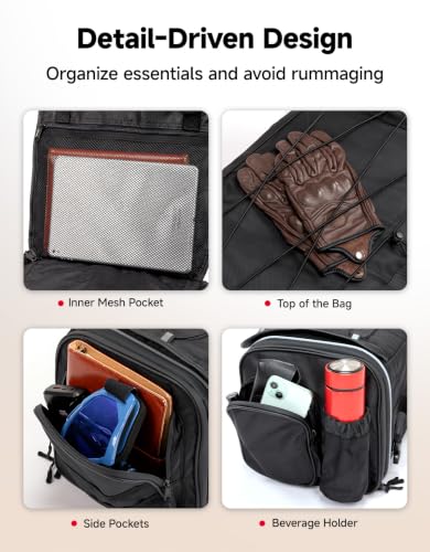KEMIMOTO Motorcycle Travel Luggage Bags, Expandable Large Capacity Motorcycle Tail Bag, Waterproof Rear Rack Trunk, Motor Pannier Bag with Rain Cover and Straps 25L-30L - size: 25L-30L