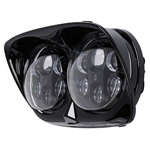 SLMOTO Inner & Outer Fairing 5.75'' Dual LED Headlight Fit for Fit for Harley Road Glide FLTR 98-13 - color: Unpainted Black+Black Dual LED Headlight