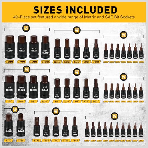 69-Piece Torx & Hex Bit Socket Set: Impact Socket Adapters, Premium CR-V & S2 Alloy Steel, Torx T8-T70 & E-Torx E4-E24, High-Torque Laser-Marked for Automotive Repair - color: 69-piece Black