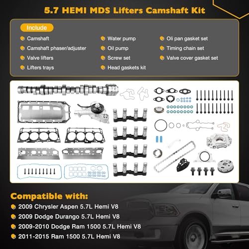 MDS 5.7L Hemi Camshaft Lifter Kit With Oil Pump Water Pump Set,Compatible with 2009-2010 Dodge Ram 1500 Durango Chrysler Aspen 2011-2015 Ram 1500,Replace# 53022263AF 5038684AA 53021622BH