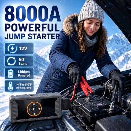 8000A Jump Starter with Air Compressor, 150 PSI Portable Tire Inflator