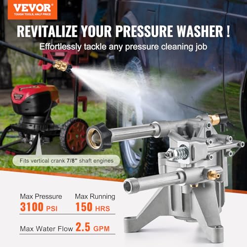 VEVOR Pressure Washer Pump, 7/8" Shaft Vertical, 3100 PSI, 2.5GPM, Replacement Power Washer Pumps Kit with 5 Nozzles, Compatible with Briggs & Stratton, Generac, Devilbiss, Troy Bilt, Honda, Craftsman - style: 7/8'' shaft front-outlet