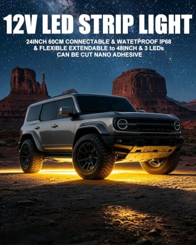 Keiurot 12V Led Light Strip for Cars 24Inch Connectable & Waterproof, 4Pack - color: Yellow Led Strip 24" Connectable