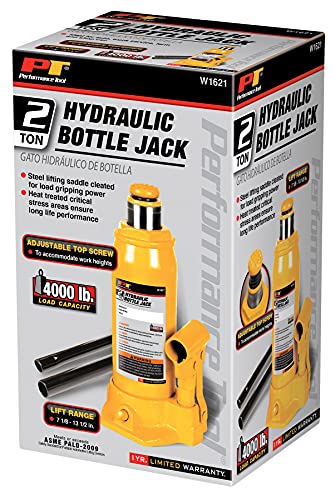 Performance Tool W1621 2-Ton (4,000 lbs.) Heavy Duty Hydraulic Bottle Jack,Yellow (Pack of 2) - size: 2-Ton - Standard (Pack of 2)