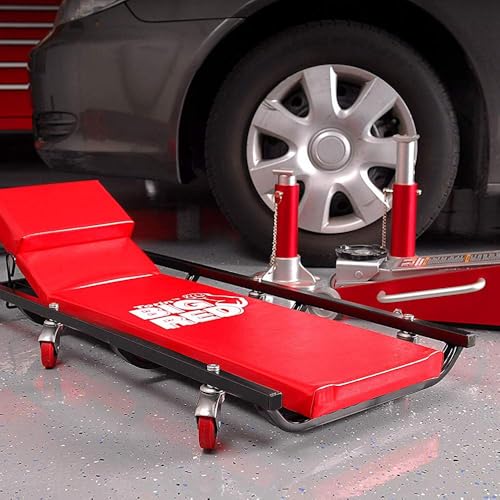 Big RED Torin Rolling Garage/Shop Creeper: 40" Padded Mechanic Cart with Adjustable Headrest and 6 Casters, Red
