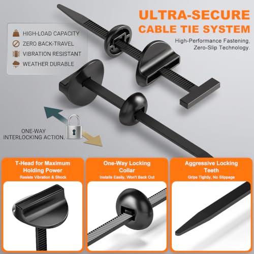 50-Pack Nylon Universal Cable Tie Buckle for Car, Automotive Zipper Clips - style: Black 50 PCS (25 Spring Washer)
