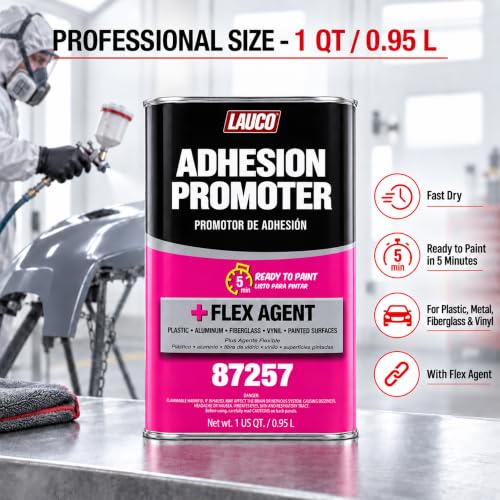 LAUCO Adhesion Promoter Quart, Automotive Surface Adhesion Enhancer with Flex Agent for Plastic, Metal, Fiberglass, and Vinyl, Fast Dry, Ready to Paint in 5 Minutes 87257 - size: Quart
