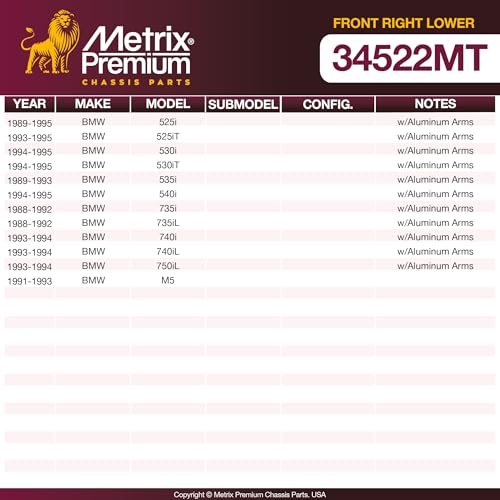 Metrix Premium Chassis Parts Right Control Arm Kit w/Ball Joints Fits 530i - size: 34522MT