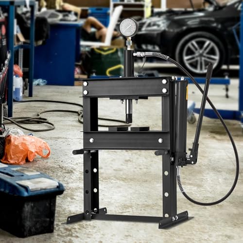 10 Ton Hydraulic Shop Press, Heavy-Duty H-Frame Garage Floor Press with Stamping Plates, Adjustable Height Bearing Press for Metal Straightening, Bending, Parts Pressing & Automotive Repair