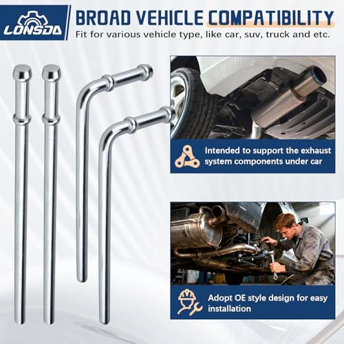 16PCS Universal Exhaust Rubber Hanger Heavy Duty Exhaust Hanger Rod Exhaust Pipe Hanger Weld On - 3/8" Rod 7.6" Long + Straight 10" Long