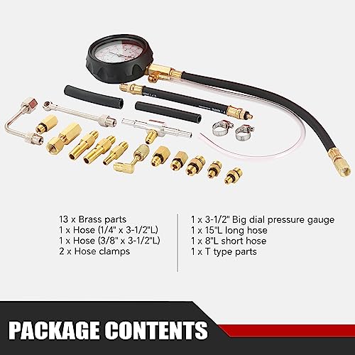 ATPEAM 0-140 PSI Fuel Injector Injection Pump Pressure Tester Gauge Kit TU-114 Fuel Pressure Tester Kit for Car Motorcycle Truck