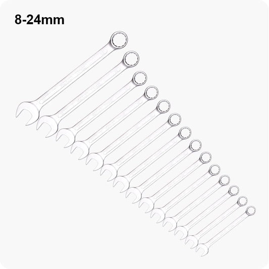 Edward Tools Pro Combination 14 Piece Wrench Set Metric - Heavy Duty CR-V Steel - 8mm to 24mm - Vanadium Steel - Matte Chrome Plated Finish - Anti Rust - 12 Point Opening - Organizer Bag