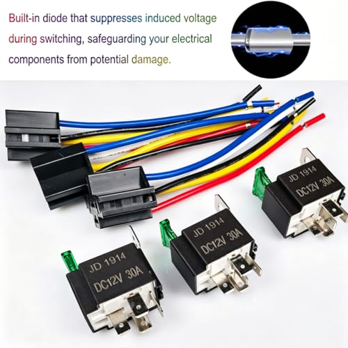 Gebildet 12V Fuse Relay Switch 12 AWG Harness Set with Built-in Diode- 30A ATO/ATC Blade Fuse, 5-Pin SPDT Automotive Electrical Relays (Pack of 3) - style: 12V-5pin(fuse)-1