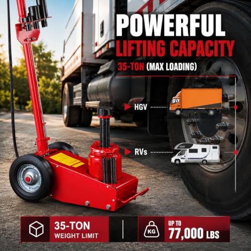 Stark USA Heavy Duty 35-Ton Air Hydraulic Floor Jack for Trucks (70,000lbs) Capacity Service Floor Jack Repair Lifting Tool Shop Air Lift Truck - size: 35 Tons