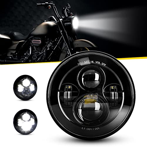 Dot Approved 7Inch Black LED Headlight Compatible with Motorcycle Tour,FLD,Softail Heritage,Street Glide,Road King,Electra Glide,Yamaha V-Star Road Star Wrangler - color: Black