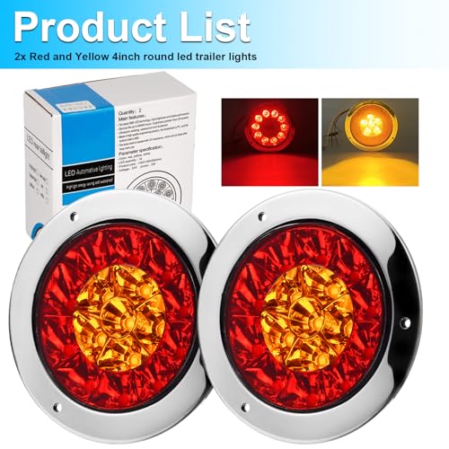 LIGBT 2PCS 4 Inch Red Amber Round LED Trailer Tail Lights Turn Signal Lights 16LEDs IP67 Waterproof Turn Stop Brake Turn Signal Running Tail Light for Boat Trailer Truck RV - color: Red&Amber 2pcs