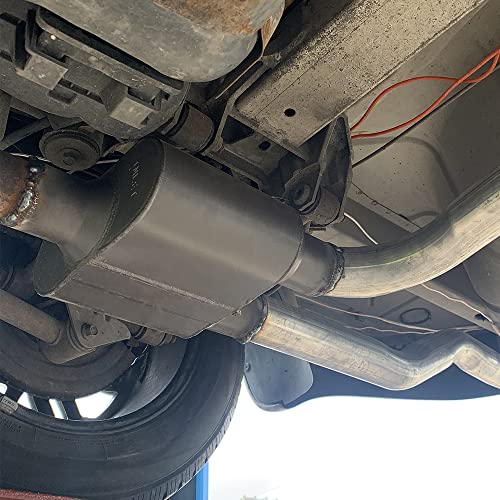 A-KARCK Single Chamber Muffler 2.5" Center Inlet 2.5" Dual Outlet, 13" Overall Length Aluminized Steel Aggressive Sound Race Muffler - color: Black, size: 2.5 Inch