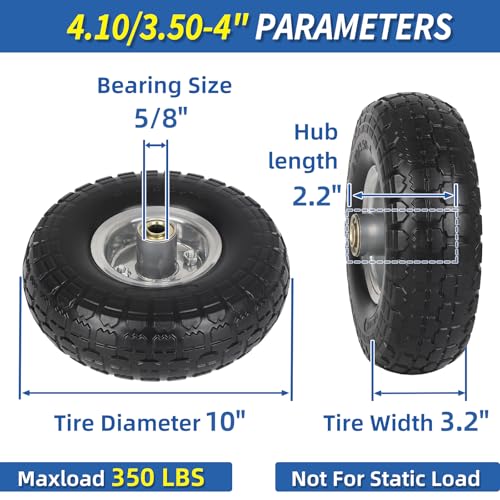 GICOOL 4.10/3.50-4" Flat Free Tire and Wheel for Hand Truck Dolly Cart 2 Pk