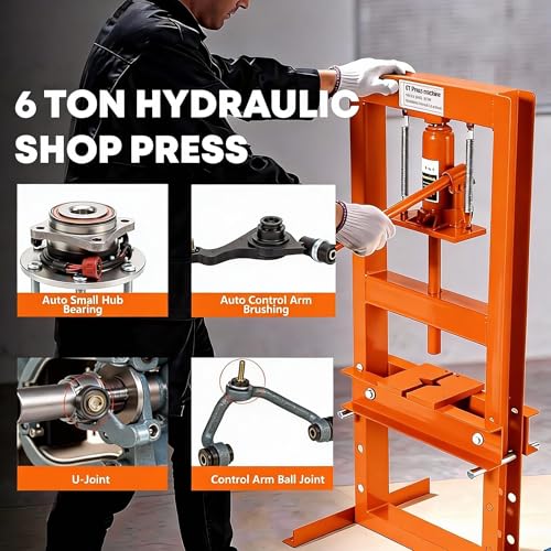 6 Ton H-Frame Hydraulic Shop Press, Adjustable Table & Press Plates Orange - color: 6T-Orange