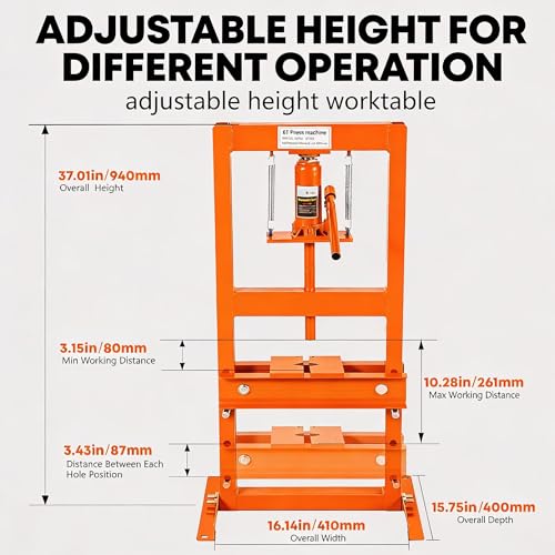 6-Ton Hydraulic h-Frame Shop Press with Adjustable Worktable & Press Plates | Heavy-Duty Press for Bending Straightening Bearing Installation | Ideal for Auto Repair Garages & Workshops,Orange. - color: Orange-6T