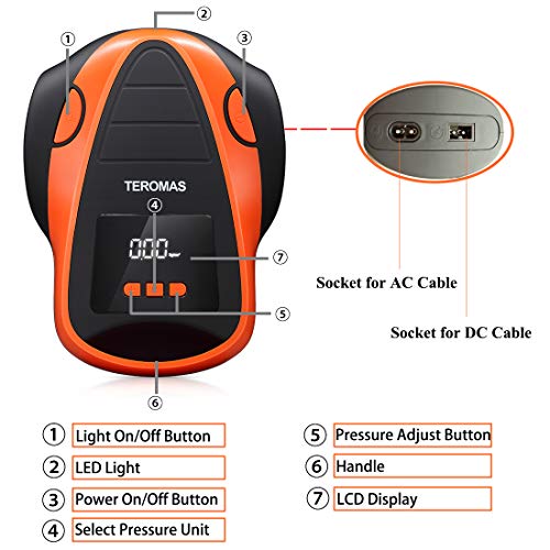 Tire Inflator Portable Air Compressor, Air Pump DC/AC for Car Tires 12V DC and Other Inflatables at Home 110V AC, Digital Electric Tire Pump with Pressure Gauge(Orange) - color: Orange
