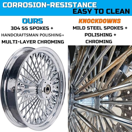 FatFlex 18"×4.25" Wide Rear Wheel Fat Spokes for Harley - style: 18"x4.25", Chrome+Chrome+Chrome(WITH ABS)