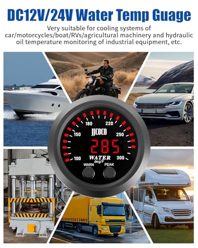 Water Temperature Gauge with 1/8NPT Sensor & Bracket 300°F Digital LED Display Water Coolant Temperature Gauge for Cars Trucks Ships Vehicle Automotive Boat Marine 2”/52mm - color: Red