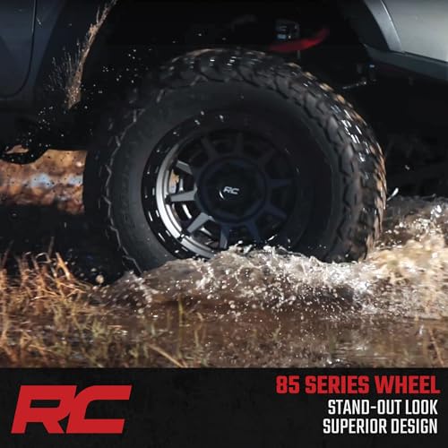 Rough Country 85 Series One-Piece Aluminum Wheel with Simulated Beadlock - 17x9, 6x5.5" Bolt Pattern, 18mm Offset, Gunmetal Gray/Black