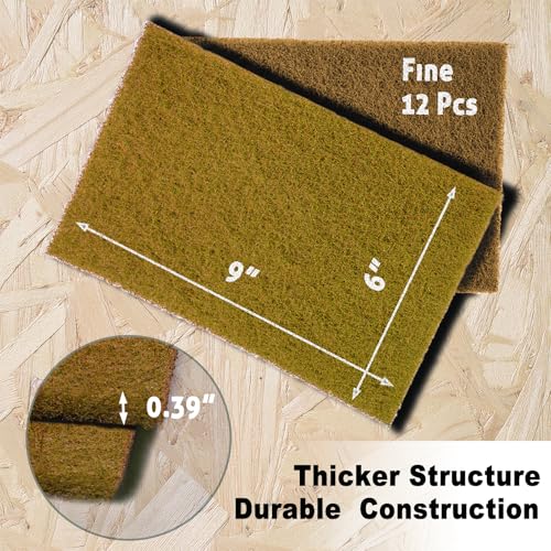 12-Pack 6"x9" Non-Woven Scuff Pads - Gold P150 Aluminum Oxide Abrasive for Scouring, Sanding, Paint Primer Prep - Automotive, Auto Body, Woodworking, Surface Preparation (Gold) - color: Gold