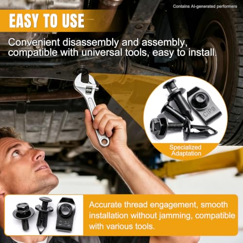 weideer 30PCS Universal Fender Liner Screw U Nut Kit,M6 Engine Splash Shield Hex Head Screw U Clips,Push Retainer Fastener Rivet Clips - color: BK-M6 U-Clips+Screws+Rivet Clips