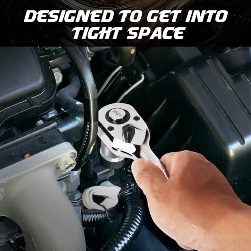 DISEN 3-Piece Stubby Ratchet Set – 1/4", 3/8", 1/2" Drive | 100-Tooth Ratchet with EVA Storage Tray | Quick Release Button | Non-Slip Grip | Reversible 3.6° Design for Tight Spaces, Chrome Finish - color: Stubby Ratchet Set