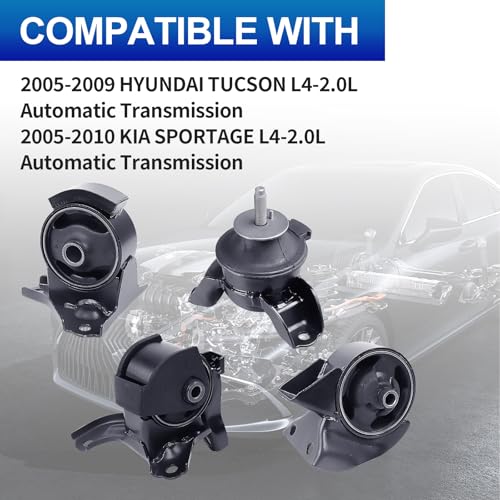 4PCS Engine Motor Mounts for 05-09 Tucson & 05-10 Sportage L4 2.0L Auto - size: Tucson 2005-2009