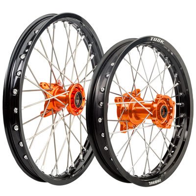TUSK Impact Complete Front and Rear Wheel 1.60 x 12/1.60 x 10 Black Rim/Silver Spoke/Orange Hub for KTM 50 SX MINI 2015-2023