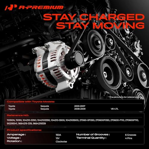 A-Premium Alternator, 12V 150A 6-Groove Pulley CW, Compatible with Toyota
