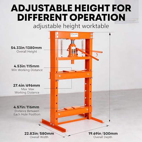 20 Ton H-Frame Shop Press with Adjustable Table & Plates Orange - color: Orange