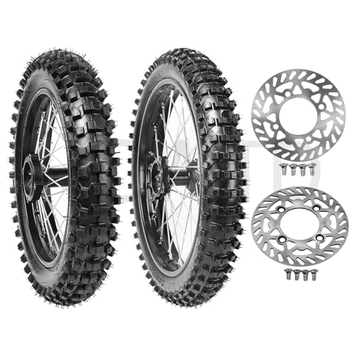 17/14 Dirt Bike Wheel Set, 70/100-17 Front 90/100-14 Rear Tire Rim Assembly with 0.59in 15mm Bearings and Brake Rotors for 110cc 125cc 140cc 150cc Pit Bike