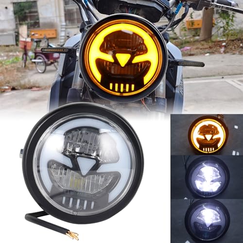 Motorcycle 6.5" LED Headlight DRL High Low Beam Turn Signal Lights Fit For Kawasaki Ninja 250R EX250F Ninja ZX6R ZX63 (Yellow)