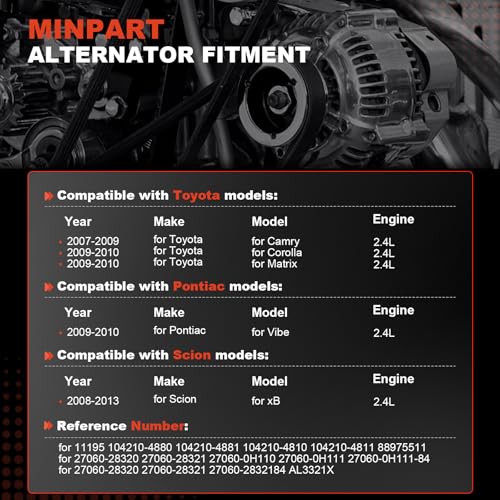 11195N New Alternator Compatible with Toyota Camry for Corolla L4 2.4L - size: 11195