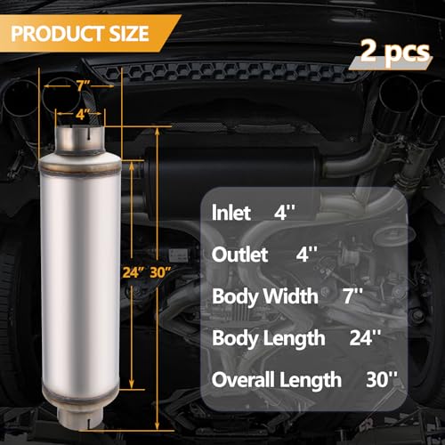 4 Inch Exhaust Muffler, 4" Inlet/Outlet 30" Overall Length Resonator, Stainless Steel Straight Through Design Performance Muffler, 2 PCS - size: 2pcs - 4" Inlet 30" Overall Length(7" wide)