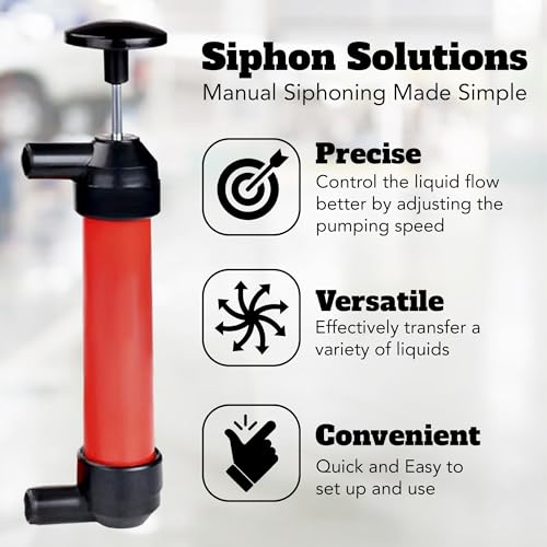 Vila Multi-use Manual Fuel Transfer Pump Kit - Portable Water & Gas Siphon, 15" Siphon Hose, Liquid Transfer for Automotive, Rain Barrels & Water Gardens