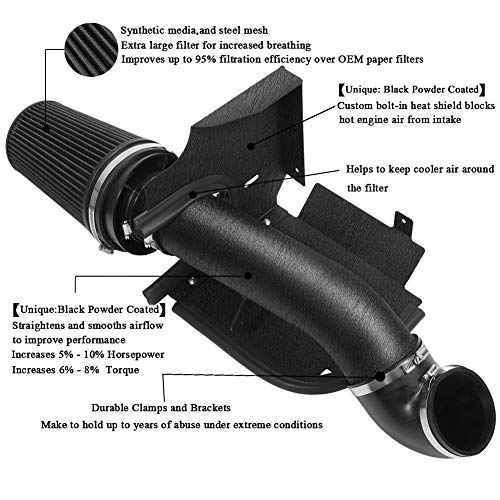 4" inches Performance Cold Air Intake Kit with Filter & Powder Coated Intake Tube Pipe for 99-06 GMC Chevy 1999 2000 2001 2002 2003 2004 2005 2006 V8 4.8L/5.3L/6.0L (Black&Black) - color: Black&Black