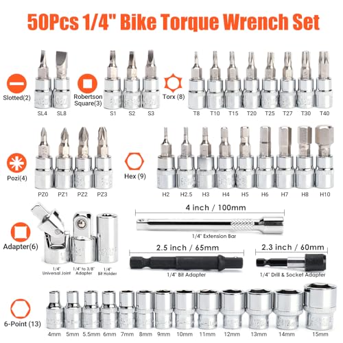 Matework 50PCS Inch Pound Torque Wrench Set, 1/4" Drive Bike Torque Wrench - size: 1/4-inch (50PCS)