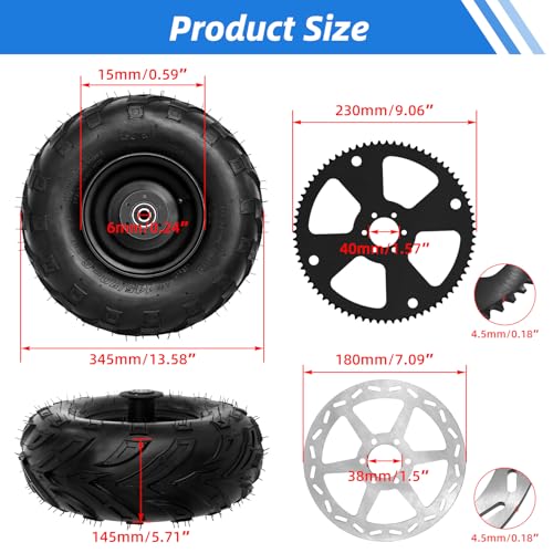Mini Bike Wheels and Tires 145x70-6 V-Tread Rear Wheel Assembly Kit, Go Kart Mini Bike ATV Tires, CT100