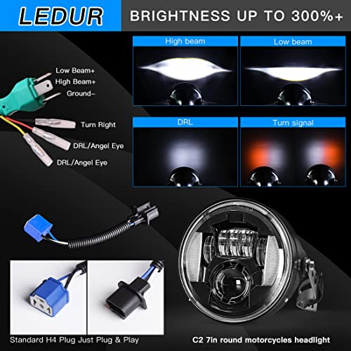 LEDUR 7 Inch Motorcycle Headlight Round DOT Approved with Turn Signals DRL Housing Bucket Clamp Brackets for Yamah Honda Suzuki Kawasaki Cafe Racer Bobber Chopper Scrambler Street Tracker - size: C2 7Inch Motorcycle Headlight