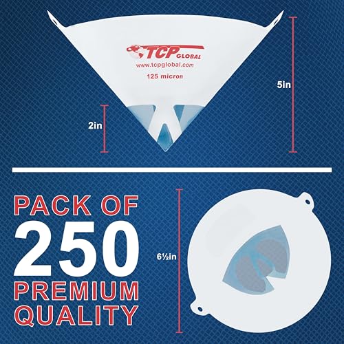 TCP Global - 125 Micron Filter Tips Ultra-Fine Paint Strainer, 250 Pack
