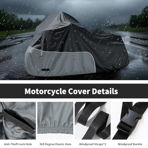 Motorcycle Cover Heavy Duty for Cruiser Touring Models, Grey - color: Grey, size: 107"-Side Box