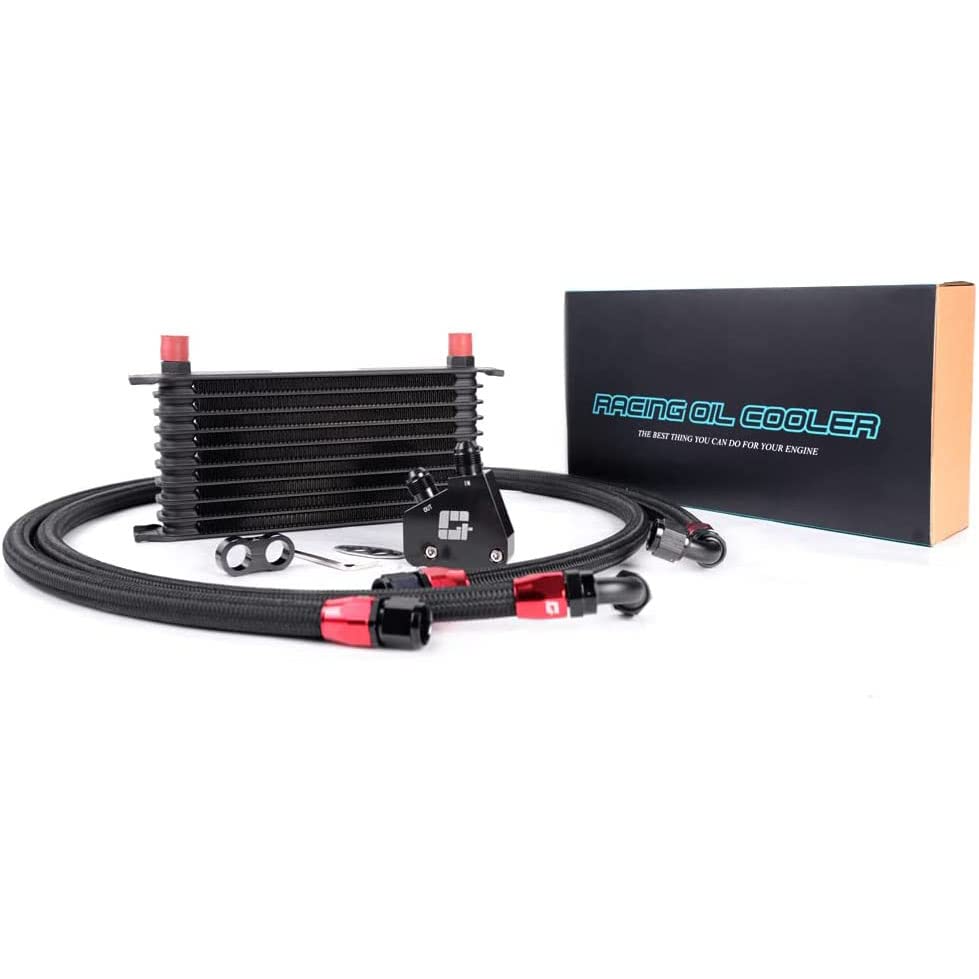 GRAND ORANGE 10 Row AN-10 Engine Oil Cooler Kit + Sandwich Plate Black - size: 10 Row 10 AN | Black + Sandwich Plate