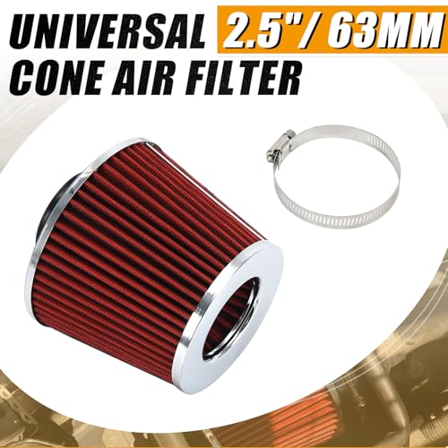 PTNHZ Universal Red 2.5" 63mm High Flow Cold Air Intake Cone Air Filter Power Intake Air Inlet System Air Cleaner - color: 2.5" Red (1PCS)