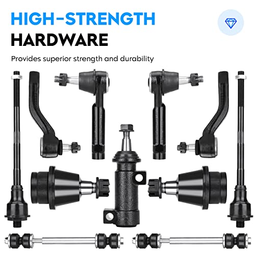 Front Upper Control Arms for Escalade 02-06, Chevy Silverado 99-06, Avalanche Tahoe Suburban GMC Sierra Yukon AWD 4WD | Suspension Kit w/Ball Joints Tie Rods Sway Bar Idler Arm Replaces K80942