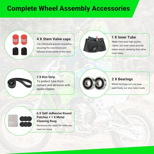 1.85x14 Rear Wheel Rim and 12mm Bearings Strip Kit fit 90/100-14 3.00-14 14 Inch Dirt Pit Bike Tire KLX125 KX85 TTR125 YZ80 RM80 Taotao DB17 SR150 DR90 Apollo 125 Motorcycle Parts (15mm Axle)